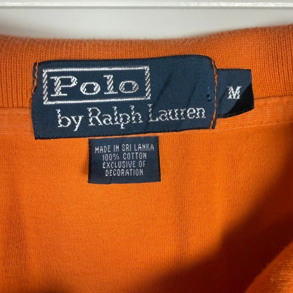 Polo Ralph Lauren Mens Orange Short Sleeve Cotton Polo Shirt Blue Pony Size M